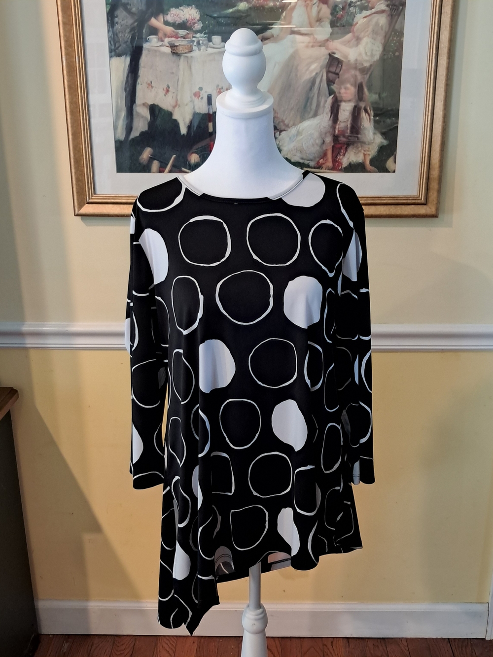 Susan Graver Black & White‎ Circle Print Women's Top Size L